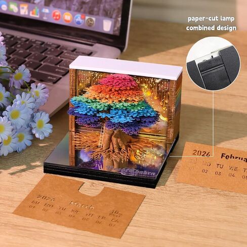 3D Calendar 2025,Time Piece Calendar 2025,3D Calendar,Paper Sculpture Tree House 3D Calendar with Lights Design,Office Desktop Sticky Notes Record,Paper Sculpture Desktop Decoration in Saudi Arabia