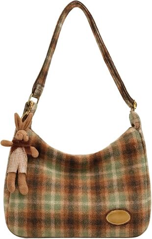 حقيبة كروس نسائية منقوشة من Hobo Purse مع إكسسوارات لطيفة، حقيبة قماش صوفي أنيقة للسيدات موضة 2024 in Kuwait