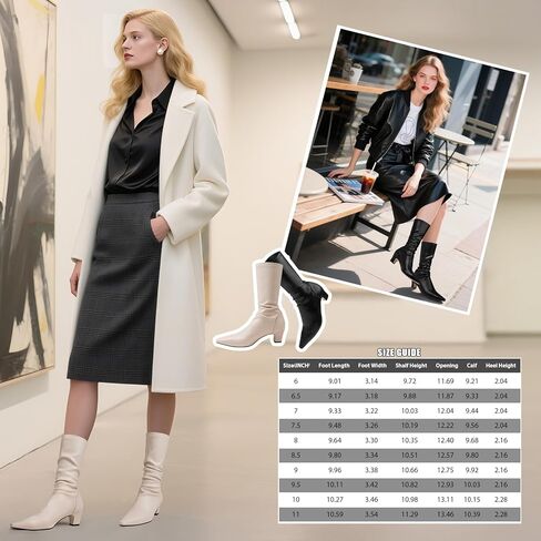 أحذية نسائية طويلة للركبة بمقدمة مدببة وكعب سميك قابل للتمدد in Kuwait