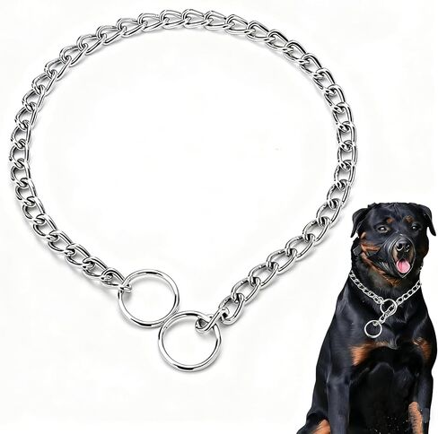 Chain Dog Choke Collar for Large Dogs,Heavy Chain Dog Metal Training Collars, Adjustable Metal Necklace Martingale Puppy Collars for XXS XS Small Medium Large Big XL Breed Dogs, Silver L in Kuwait