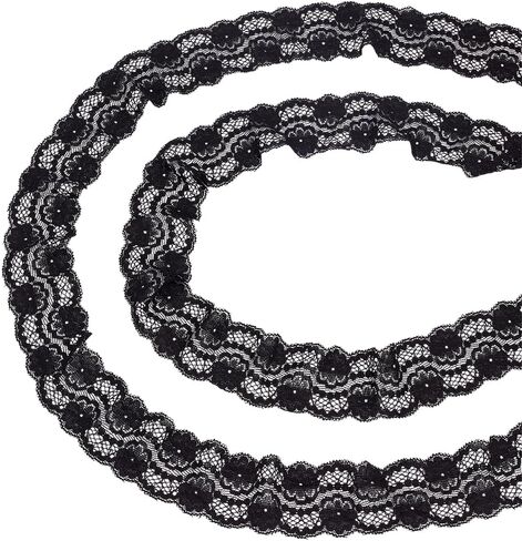 10.9 Yard 4 Inch Wide Stretchy Lace Ribbon Black Lace Trim Elastic Trim Fabric with Fan Pattern for DIY Sewing Craft Costume Hat Hair Band Tablecloth Wedding Decoration Supplies in Saudi Arabia