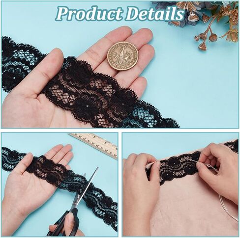 10.9 Yard 4 Inch Wide Stretchy Lace Ribbon Black Lace Trim Elastic Trim Fabric with Fan Pattern for DIY Sewing Craft Costume Hat Hair Band Tablecloth Wedding Decoration Supplies in Saudi Arabia