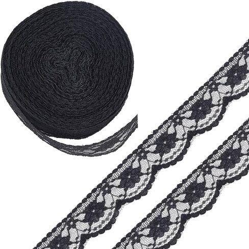 10.9 Yard 4 Inch Wide Stretchy Lace Ribbon Black Lace Trim Elastic Trim Fabric with Fan Pattern for DIY Sewing Craft Costume Hat Hair Band Tablecloth Wedding Decoration Supplies in Saudi Arabia