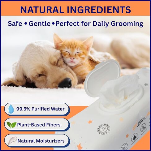 Aurora Pet Wipes – 100% Natural, Plant-Based Hypoallergenic Grooming Wipes for Dogs & Cats – Extra-Durable, Large & Thick for Effortless Cleaning (Combo Pack, 200 Count) in Kuwait