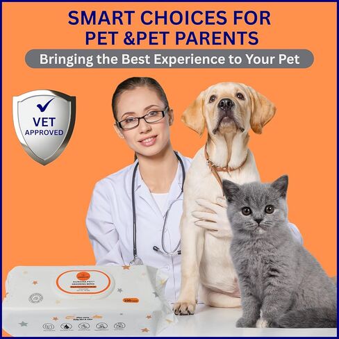 Aurora Pet Wipes – 100% Natural, Plant-Based Hypoallergenic Grooming Wipes for Dogs & Cats – Extra-Durable, Large & Thick for Effortless Cleaning (Combo Pack, 200 Count) in Kuwait