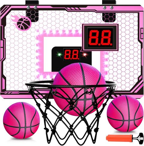 Mini Kids Basketball Hoop Indoor, Christmas Birthday Gifts for Kids, Over The Door Basketball Hoops with 3 Balls, Led Light Electronic Scoreboard, Boys Toys Age 5 6 7 8 9 10 11 12+ Year Old in Saudi Arabia