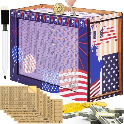 10000 مربع تحدي التوفير ، صندوق الأموال Cashbox Kakeibo ، مربع توفير نقدي قبو خشبي 10000 دولار ، بنك الخنزير الرقمي القابل لإعادة الاستخدام للبالغين الأطفال ، توفير المال مربع 10K الأموال توفير in Kuwait