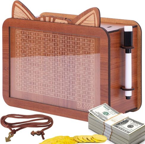 10000 مربع تحدي التوفير ، صندوق الأموال Cashbox Kakeibo ، مربع توفير نقدي قبو خشبي 10000 دولار ، بنك الخنزير الرقمي القابل لإعادة الاستخدام للبالغين الأطفال ، توفير المال مربع 10K الأموال توفير in Saudi Arabia