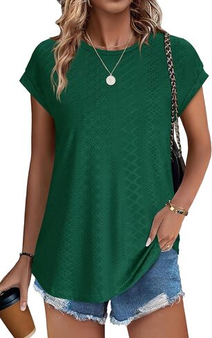 XIEERDUO Womens Tops Short Sleeve Shirts Blouses for Women Dressy Casual Cap Sleeve Tops with Curved Hem in Saudi Arabia