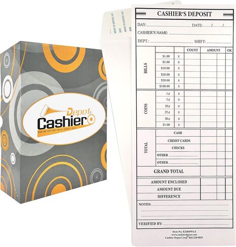 100 Cashier Depot EZ400WLS Cashier's Deposit Report Envelope For Hotels, Restaurants, Gas Stations & Retailers, 4 1/2" x 10 3/8", Sturdy 24lb. White Paper, Peel & Seal 100/Box… in Saudi Arabia