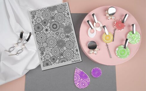 Arbuya Polymer Clay Wildflowers Dandelion Texture Sheets for Earrings Jewelry Making, Clay Flowers Texture Mats for Polymer Clay Projects Floral Stamps for Clay Earrings Tools in Saudi Arabia