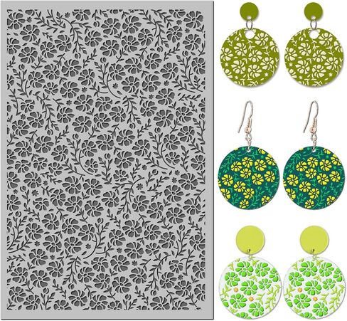 Arbuya Polymer Clay Wildflowers Dandelion Texture Sheets for Earrings Jewelry Making, Clay Flowers Texture Mats for Polymer Clay Projects Floral Stamps for Clay Earrings Tools in Saudi Arabia