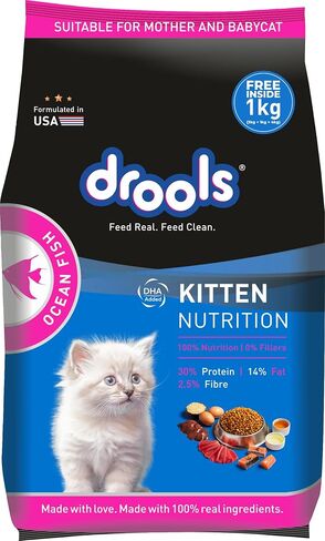 Drools Kitten Dry Cat Food Ocean Fish, 8.82lb (6.62lb + 2.21lb Free) – Sardine, Mackerel, Omega Fatty Acids for Growth, Health, Skin, Coat & Urinary Health in Saudi Arabia