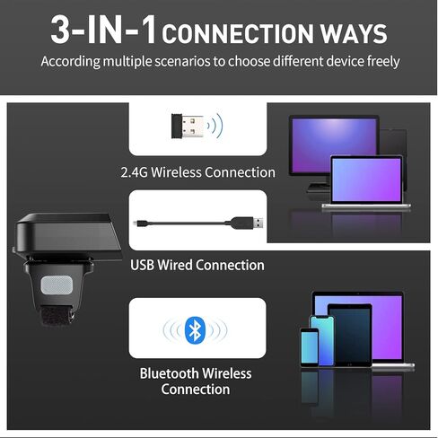 Eyoyo Bluetooth Ring Barcode Scanner, Compatible with Tablet iPhone Android iOS Computer, Right or Left Handed, Wearable 1D 2D QR Finger Hands-Free List Barcode Reader in Saudi Arabia