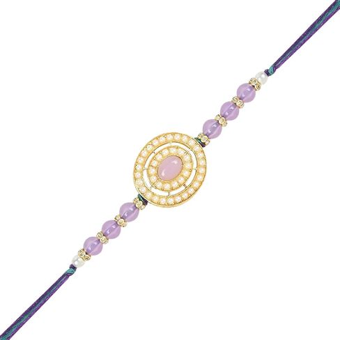 I Jewels Pearl & Kundan Meenakari Bhaiya Rakhi With Roli Chawal for Brother/Bro/Men with Rakshabandhan Card (R098-100-4) (Pack of 4) in Saudi Arabia