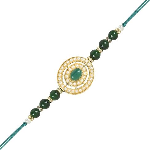 I Jewels Pearl & Kundan Meenakari Bhaiya Rakhi With Roli Chawal for Brother/Bro/Men with Rakshabandhan Card (R098-100-4) (Pack of 4) in Saudi Arabia
