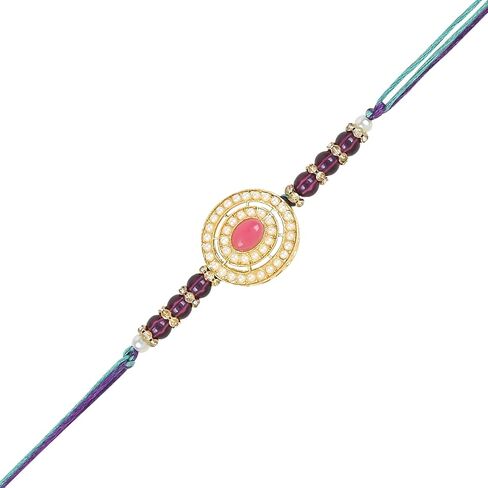I Jewels Pearl & Kundan Meenakari Bhaiya Rakhi With Roli Chawal for Brother/Bro/Men with Rakshabandhan Card (R098-100-4) (Pack of 4) in Saudi Arabia
