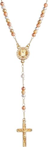 14K Gold Plated Rose Gold Plated Silver Beads Guadalupe Catholic Rosary Necklace for Women with Prayer Card and Gift Box in Saudi Arabia