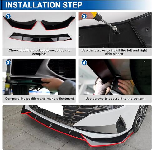 Rear Bumper Diffuser Compatible with Hyundai Elantra 2021-2023 4 Door Sedan Glossy Black Rear Diffuser Lip W/LED Brake Light in Kuwait