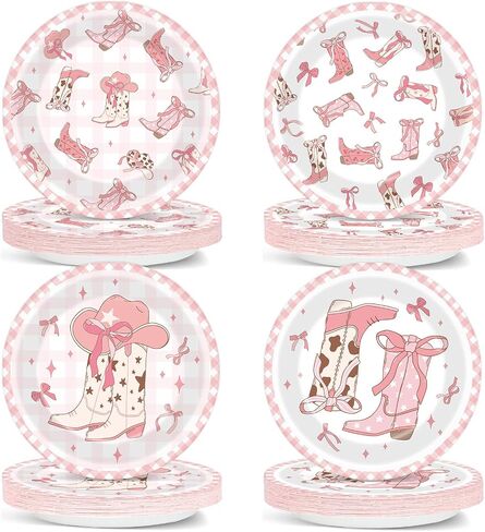 Wiooffen 48PCS Western Paper Plates 7inch Western Cowgirl Party Dessert Dinner Plates Wild West Rodeo Party Tableware for Cowboy Cowgirl Birthday Party Decorations Supplies in Saudi Arabia