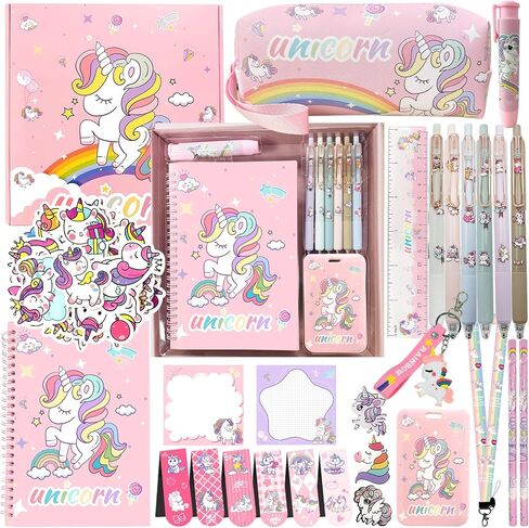 9 Pcs Cute Cartoon Ballpoint Pens Set–Kawaii Unicorn & Princess Ball Point Pen, 50 Stickers, Sticky Notes, Perfect Back-to-School Supplies Gift for Kids & Teens Easter Gift in Saudi Arabia
