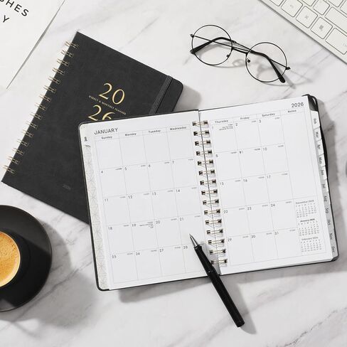 Planner 2025-2026 - Weekly & Monthly Academic Planner 2025-2026 with 12 Monthly Tabs, Jul 2025 - Jun 2026, 6.3" x 8.4", Flexible Hardcover, Thick Paper, Inner Pocket - Gray in Kuwait