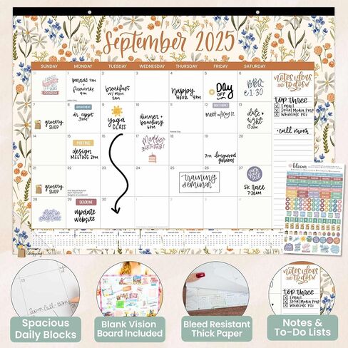 bloom daily planners Desk Calendar 2025-2026 - Academic Year Large Wall Calendar (July 2025 - July 2026) - 21" x 16" Desktop or Hanging Monthly Planner with Stickers for Home or Office - Seasonal in Saudi Arabia