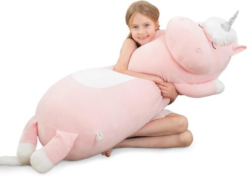 morismos 36.2 "وسادة الجسم يونيكورن كبيرة المعانقة وسادة الحيوان المحشو يونيكورن، لعبة أفخم لينة للأطفال فتاة، وسادة الجسم الحيوان لعيد الميلاد عيد ميلاد عيد الحب، الوردي in Kuwait