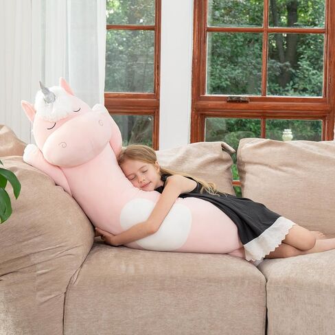 morismos 36.2 "وسادة الجسم يونيكورن كبيرة المعانقة وسادة الحيوان المحشو يونيكورن، لعبة أفخم لينة للأطفال فتاة، وسادة الجسم الحيوان لعيد الميلاد عيد ميلاد عيد الحب، الوردي in Kuwait