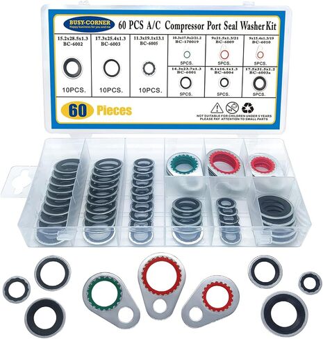 A/C System Compressor Gasket Seals Air Conditioning Compressor Port Seal Washer Kit 60 Pieces Gasket Bonded Seal Assortment in Saudi Arabia