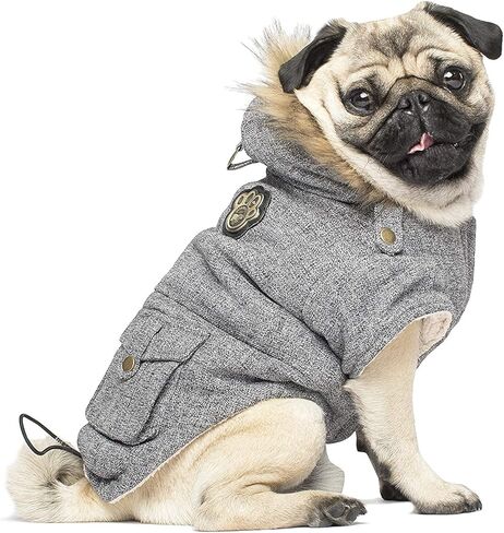 Canada Pooch Winter Dog Coat Water-Resistant Insulated Dog Jacket Faux-Fur Trim Dog Parka Coat for Dogs - Army Green, Size 10 in Kuwait