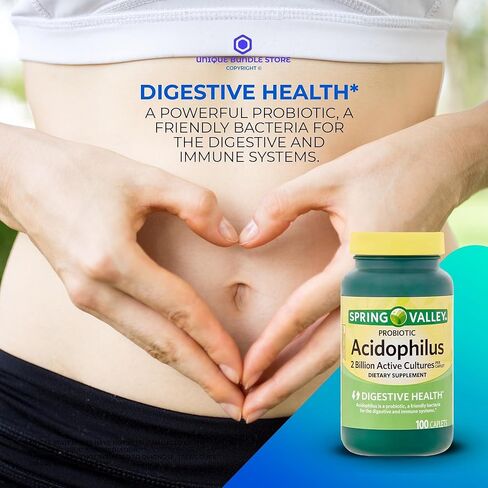 Probiotic Acidophilus ، 100 Count Caplets المكمل الغذائي + 7 أيام منظم حبوب منع الحمل غير محصور (حزمة 2) in Kuwait