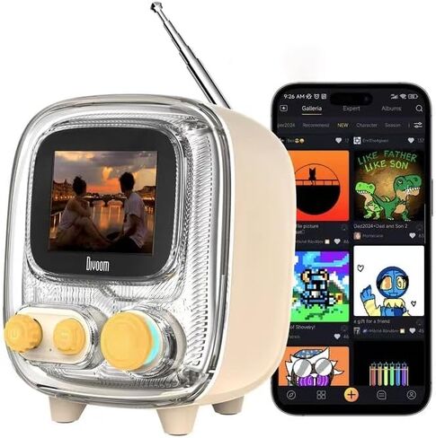 Divoom Tiivoo-2 Pixel Art Mini TV Retro Portable Radio FM مع هوائي قابل للتعديل، آلة ضوضاء بيضاء، مكبر صوت بلوتوث 5.0 عتيق، يدعم بطاقة TF، USB، مكبر صوت صغير للخارج، التخييم، أخضر (وردي) in Kuwait