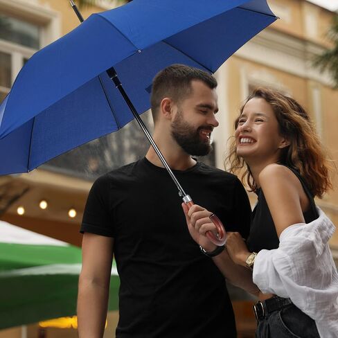 4 Pcs 48 Inch Auto Open Umbrella Wooden J Stick Handle Umbrella Windproof Unbreakable Fast Drying Rain Umbrella, Black in Saudi Arabia