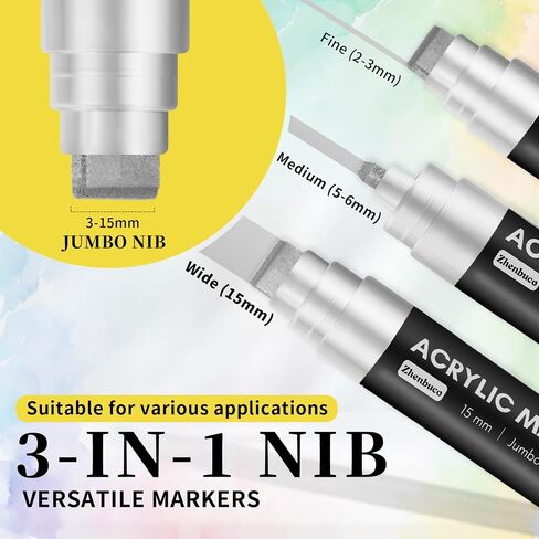 4 PCS White Jumbo Permanent Markers - 15mm Wide Tip Thick Acrylic Paint Pen, Large Calligraphy Acrylic Paint Markers for Rock Painting, Poster, Canvas, Sign, Glass, Wood, Metal, Ceramic in Saudi Arabia