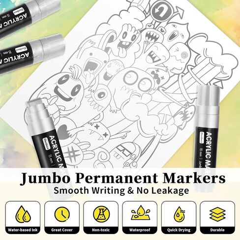 4 PCS White Jumbo Permanent Markers - 15mm Wide Tip Thick Acrylic Paint Pen, Large Calligraphy Acrylic Paint Markers for Rock Painting, Poster, Canvas, Sign, Glass, Wood, Metal, Ceramic in Saudi Arabia