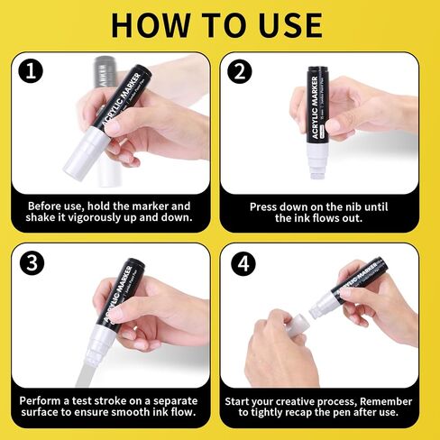 4 PCS White Jumbo Permanent Markers - 15mm Wide Tip Thick Acrylic Paint Pen, Large Calligraphy Acrylic Paint Markers for Rock Painting, Poster, Canvas, Sign, Glass, Wood, Metal, Ceramic in Saudi Arabia
