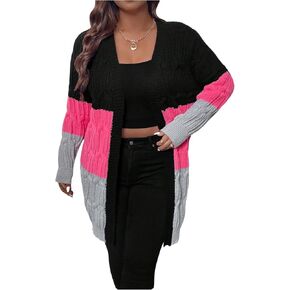 SOLY HUX Women's Plus Size Color Block Cardigan Sweater Open Front Long Sleeve Casual Cardigans in Kuwait