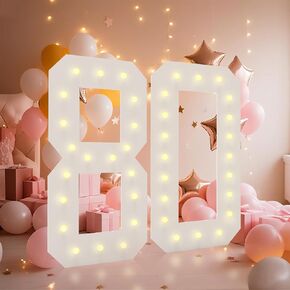 LOBOOM 4FT Light Up Numbers, Marquee Numbers 4 Feet Tall Giant Number 80 Mosaic Big Number Sign for 80th Birthday Party Backdrop Anniversary Decorations, Pre-Cut Large Frame Number 80 in Saudi Arabia