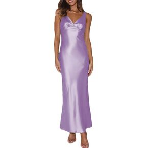 فستان نسائي أنيق من الساتان برقبة على شكل V بدون ظهر وبدون أكمام وربطة عنق حريرية وظهر منخفض فساتين كوكتيل رسمية لحفلات الزفاف in Kuwait