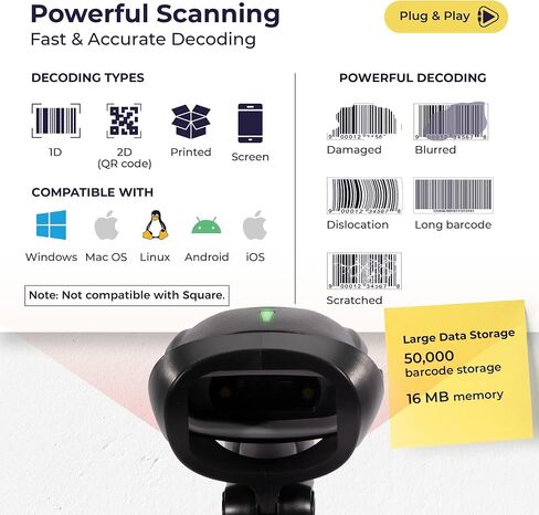 Wireless Bluetooth Barcode Scanner, QR Code Scanner, USB Portable Handheld Scanners w/Stand Connect w/Tablet/Phone/PC, 1D & 2D Inventory Scanner, Symbol Barcode Scanner for Retail & Warehouse, White in Saudi Arabia