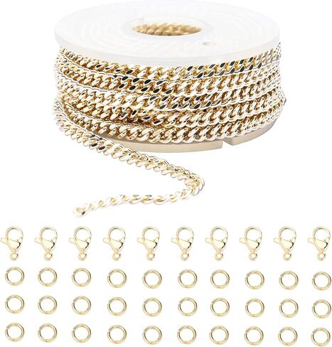LOPROME 16.4 قدمًا 14K سلاسل كابلات مملوءة بالذهب من أجل صنع المجوهرات ، وسلاسل الارتباط السائبة لفة مع مشابك جراد البحر وخواتم القفز لسروار القلادة. in Kuwait