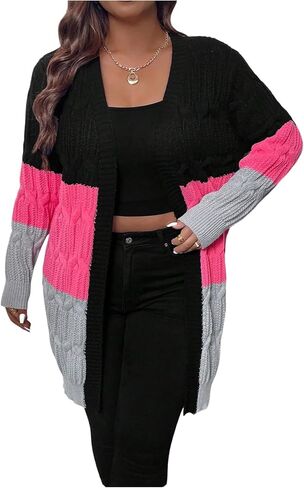 SOLY HUX Women's Plus Size Color Block Cardigan Sweater Open Front Long Sleeve Casual Cardigans in Kuwait