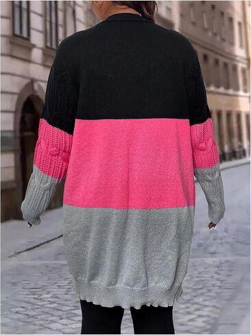 SOLY HUX Women's Plus Size Color Block Cardigan Sweater Open Front Long Sleeve Casual Cardigans in Kuwait