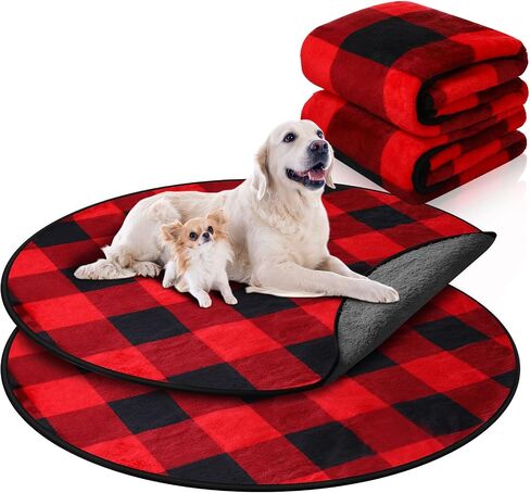 2 Pack 36" Plush Dog Cat Pee Pads Buffalo Plaid Waterproof Whelping Blanket Pads Washable Round Pet Training Pads for Dogs Black and White Puppy Blanket Pad Couch Cover Protection in Saudi Arabia