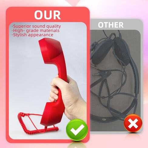 Retro Phone Handset, 3.5mm Jack Wire Cell Phone Receiver with Answer Button/Volume Keys, Handheld Old Telephone Headset for Mobile Phones/Cellphone/Smartphone (Pink) in Kuwait