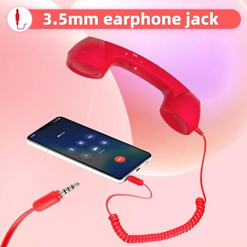 Retro Phone Handset, 3.5mm Jack Wire Cell Phone Receiver with Answer Button/Volume Keys, Handheld Old Telephone Headset for Mobile Phones/Cellphone/Smartphone (Pink) in Kuwait
