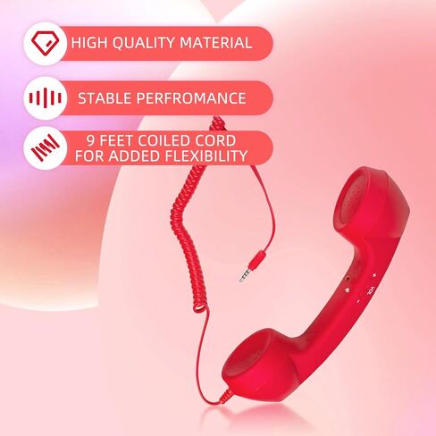 Retro Phone Handset, 3.5mm Jack Wire Cell Phone Receiver with Answer Button/Volume Keys, Handheld Old Telephone Headset for Mobile Phones/Cellphone/Smartphone (Pink) in Kuwait
