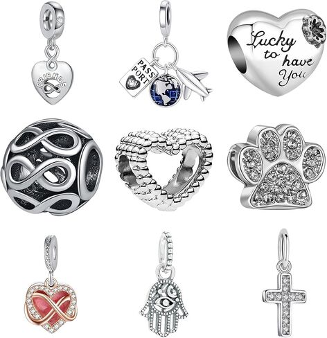 9PCS European Charms Beads Pendant For Pandora Bracelet, Charms DIY Bracelets Necklace Jewellery Gift for Birthday Valentine's Day Party Christmas Mother's Day Heart Love Balloon Family Tree of life in Kuwait