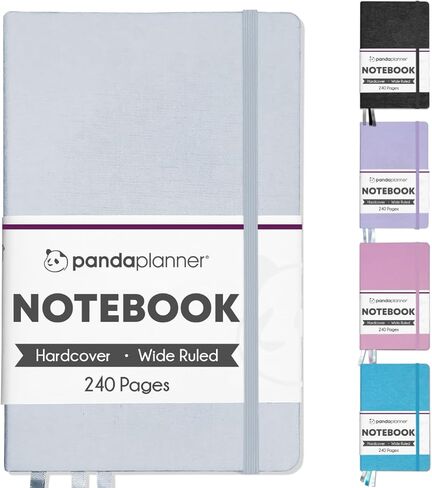 Panda Planner Wide-Ruled Notebook for School - 5.75" x 8.25" Wide Ruled Paper - 240 Sheets,100 GSM Thick Paper - A5 Hardcover Faux Leather Notebook for To Do List, School, Home (Black) in Saudi Arabia